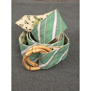 Vintage 90s Y2K Belt S M Preppy Floral Reversible Cloth Bamboo‎ Slide Buckle